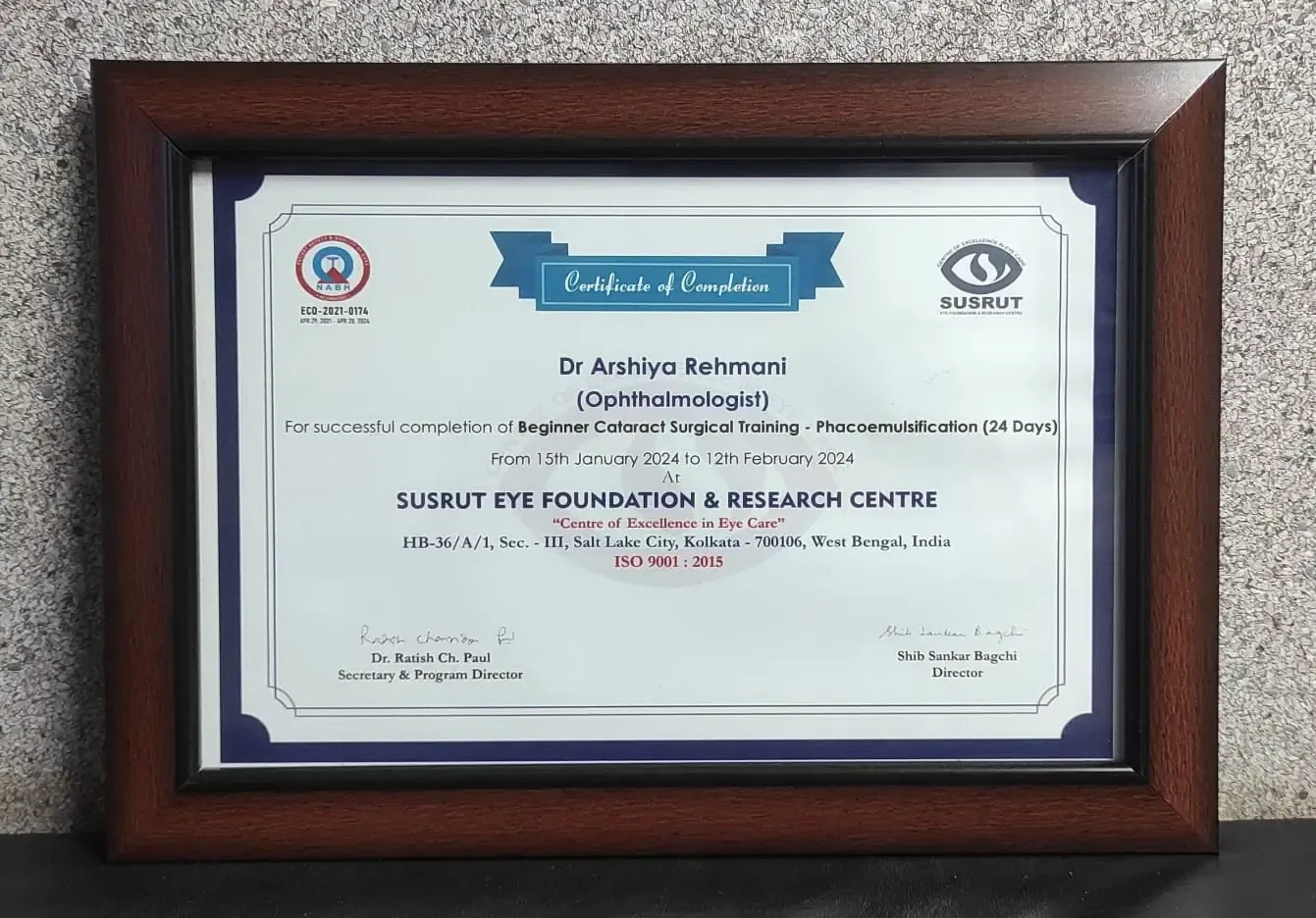 beginner cataract surgical training-certificate 