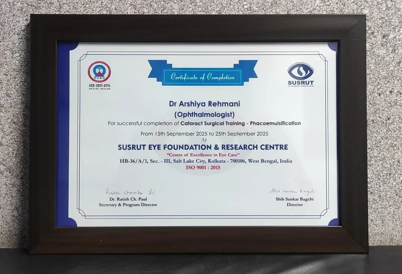 cataract surgical training certificate